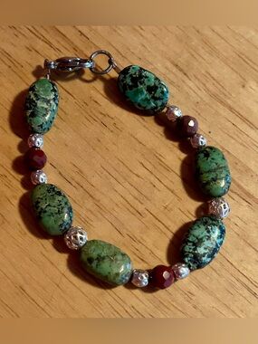 Hand Crafted Gemstone Bracelet African Turquoise, Mookaite & Silver